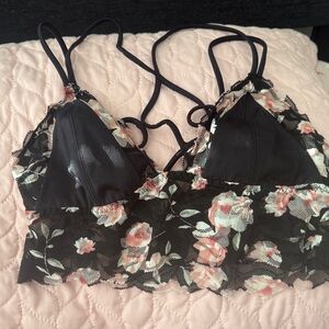 PINK Victoria's Secret Black Floral Lace Bralette